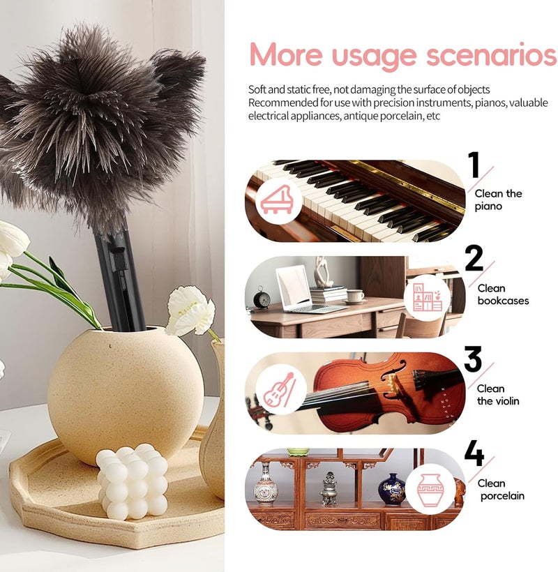 FeelfunFeather Retractable Feather Duster-Genuine Ostrich Feathers,Anti-Static,Reusable Eco-Friendly Handheld Cleaning for Keyboard,Home,Car,Office(10 to 15 Inches) 1 Pack - Image 5